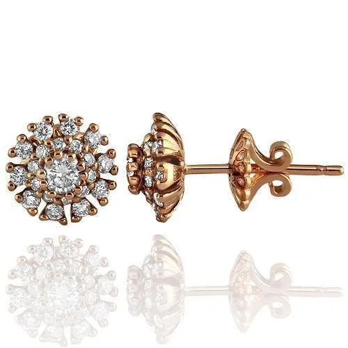 14K Solid Rose Gold Diamond Stud Earrings 1.02 Ctw