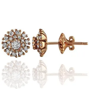 14K Solid Rose Gold Diamond Stud Earrings 1.02 Ctw