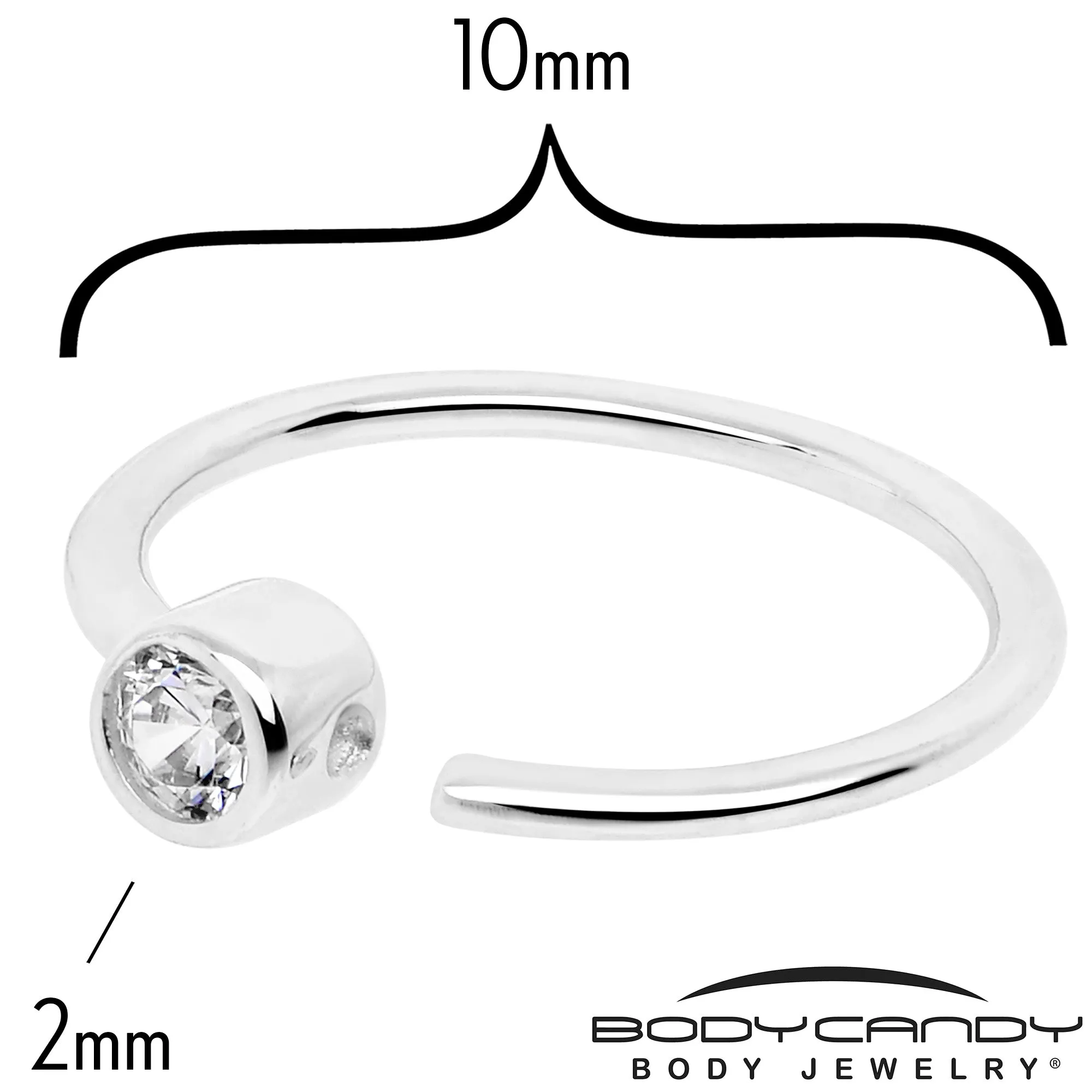 14k Solid White Gold Bendable Nose Hoop 220 Gauge 5/16 with 2mm Bezel CZ