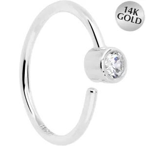 14k Solid White Gold Bendable Nose Hoop 220 Gauge 5/16 with 2mm Bezel CZ