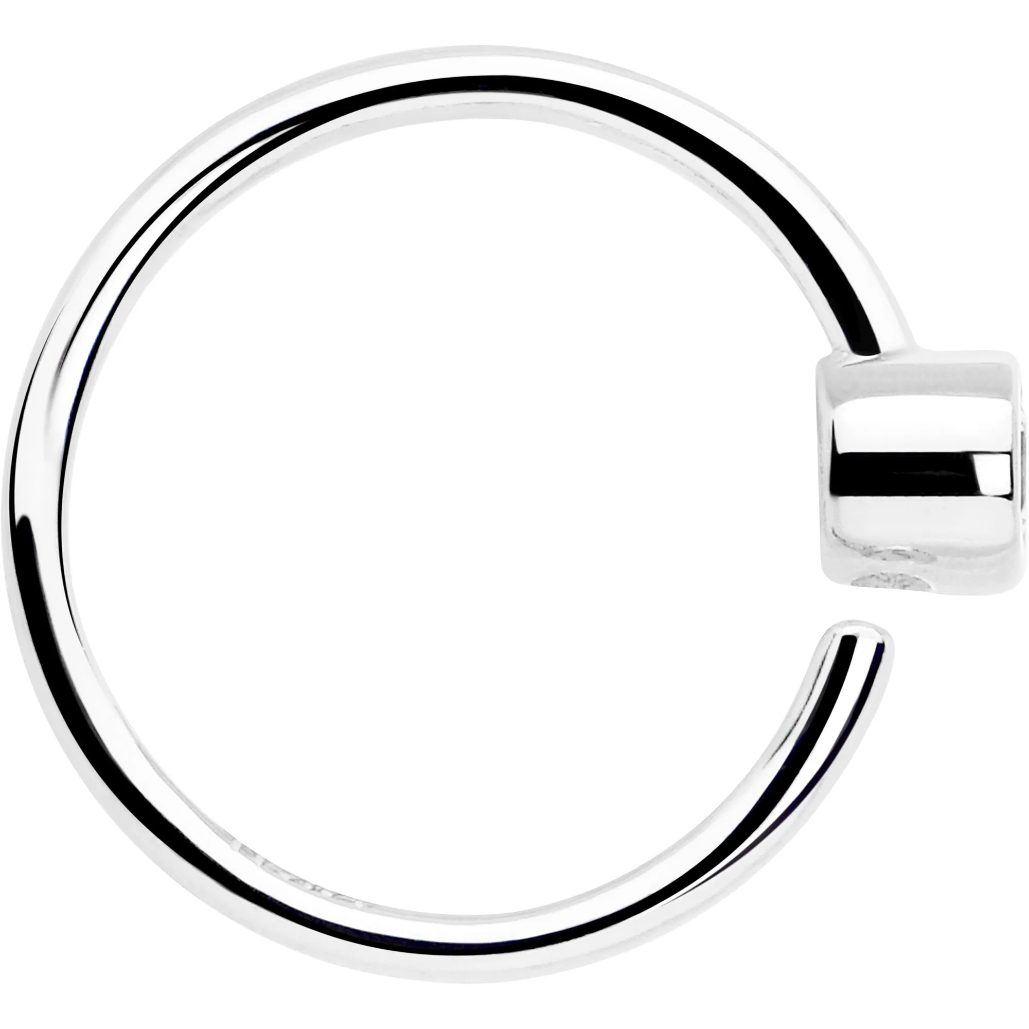 14k Solid White Gold Bendable Nose Hoop 220 Gauge 5/16 with 2mm Bezel CZ
