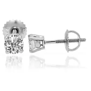14K Solid White Gold Diamond Solitaire Stud Earrings 0.95 Ctw