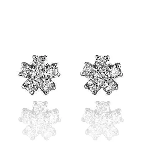 14K Solid White Gold Diamond Stud Earrings 0.60 Ctw