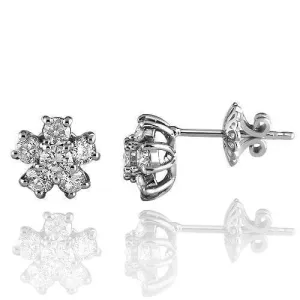 14K Solid White Gold Diamond Stud Earrings 0.60 Ctw