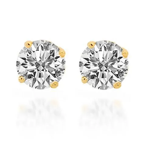 14K Solid Yellow Gold Diamond Solitaire Stud Earrings 0.99 Ctw