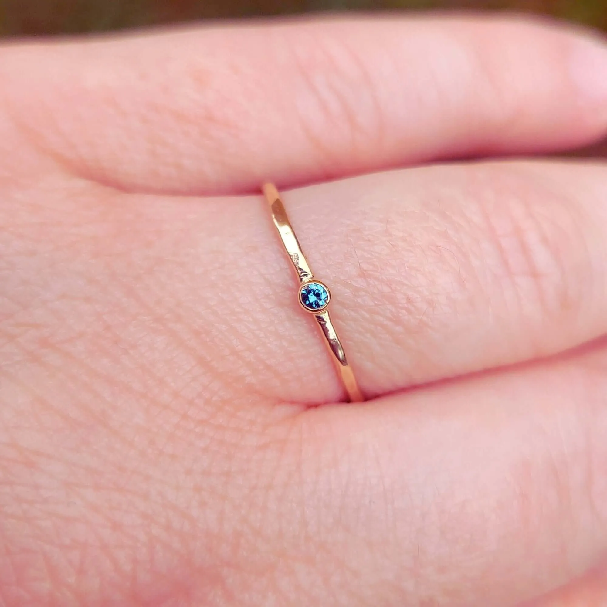 14K Thin Blue Diamond Stacking Ring