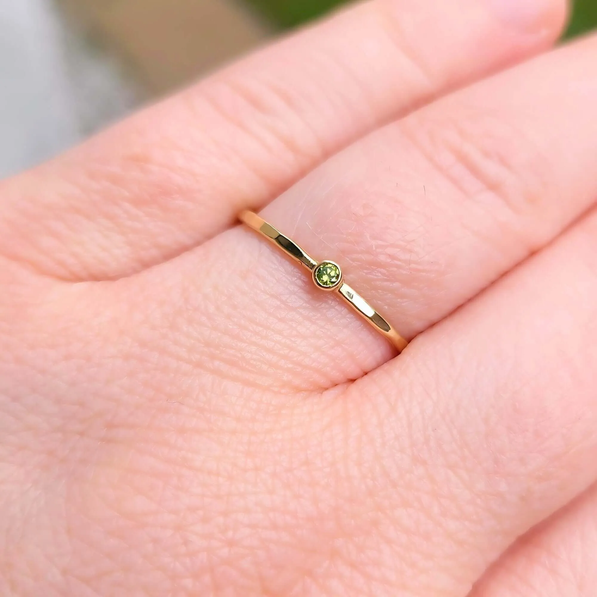14K Thin Green Diamond Stacking Ring