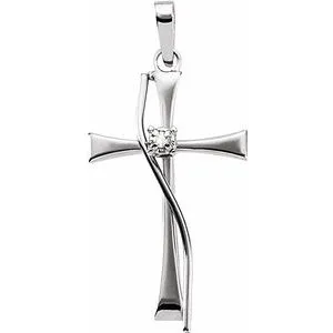 14K White .010 CTW Diamond Cross Pendant