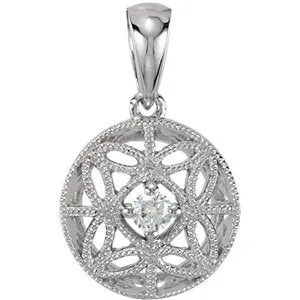 14K White 1/10 CT Diamond Filigree Pendant