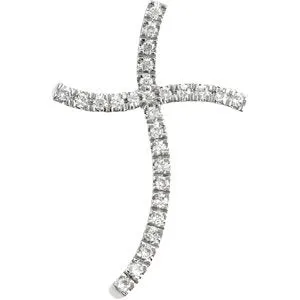 14K White 1/3 CTW Diamond Wavy Cross Pendant