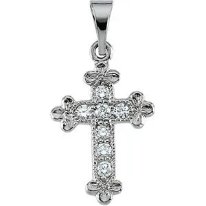 14K White 14x10 mm Diamond Cross Pendant