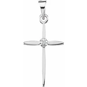 14K White 17x11 mm .005 CT Diamond Cross Pendant