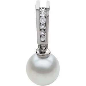14K White Akoya Cultured Pearl & .07 CTW Diamond Pendant