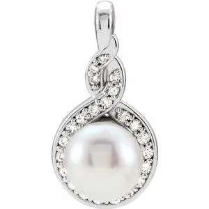 14K White Akoya Cultured Pearl & 1/10 CTW Diamond Pendant