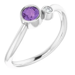 14K White Amethyst & .03 CT Diamond Two-Stone Ring