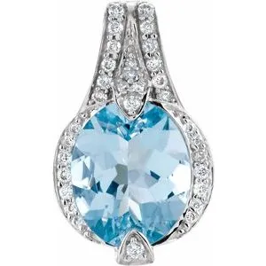 14K White Aquamarine & 1/5 CTW Diamond Pendant