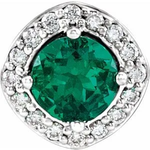 14K White Chatham® Created Emerald & .08 CTW Diamond Pendant