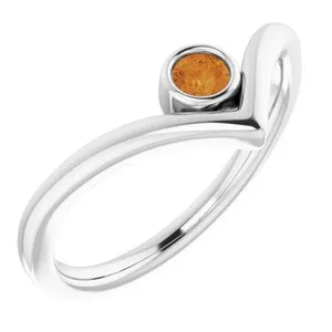 14K White Citrine Solitaire Bezel-Set "V" Ring