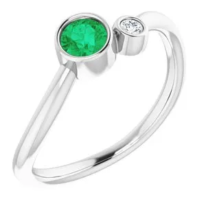 14K White Emerald & .03 CT Diamond Two-Stone Ring