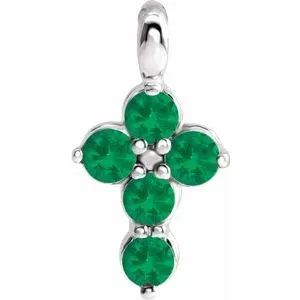14K White Emerald Cross Pendant