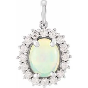 14K White Ethiopian Opal & 1/2 CTW Diamond Pendant