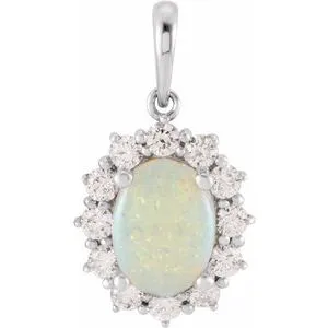 14K White Ethiopian Opal & 1/3 CTW Diamond Pendant