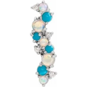 14K White Ethiopian Opal Turquoise & .03 CTW Diamond Scatted Pendant