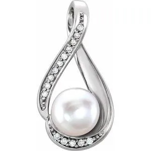 14K White Freshwater Cultured Pearl & .04 CTW Diamond Pendant