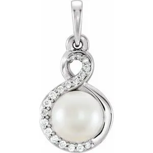 14K White Freshwater Cultured Pearl & .07 CTW Diamond Pendant