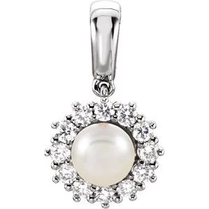 14K White Freshwater Cultured Pearl & 1/3 CTW Diamond Pendant