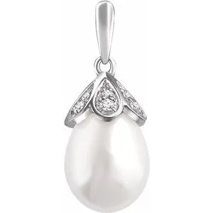14K White Freshwater Cultured Pearl & 1/8 CTW Diamond Pendant