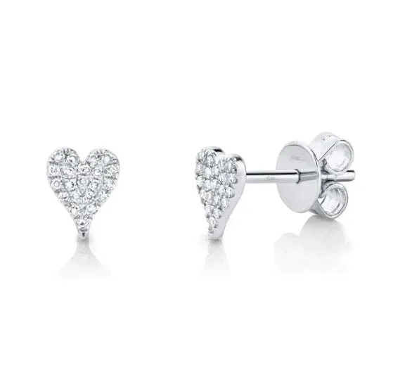 14K White Gold 0.10ctw Diamond Pave Heart Studs