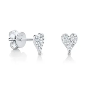 14K White Gold 0.10ctw Diamond Pave Heart Studs
