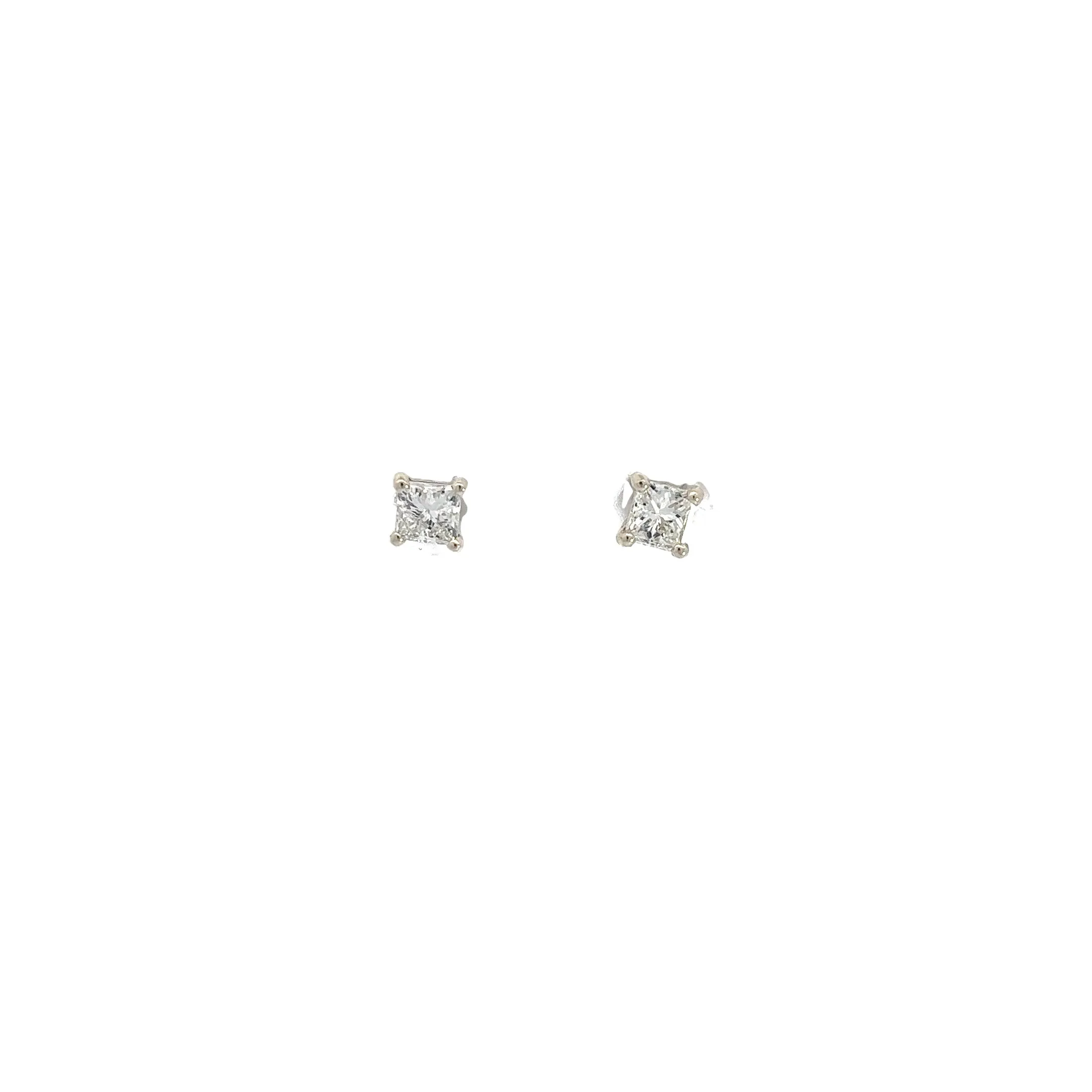 14k White Gold 1.15CT G VS2 Princess Cut Diamond Stud Earrings