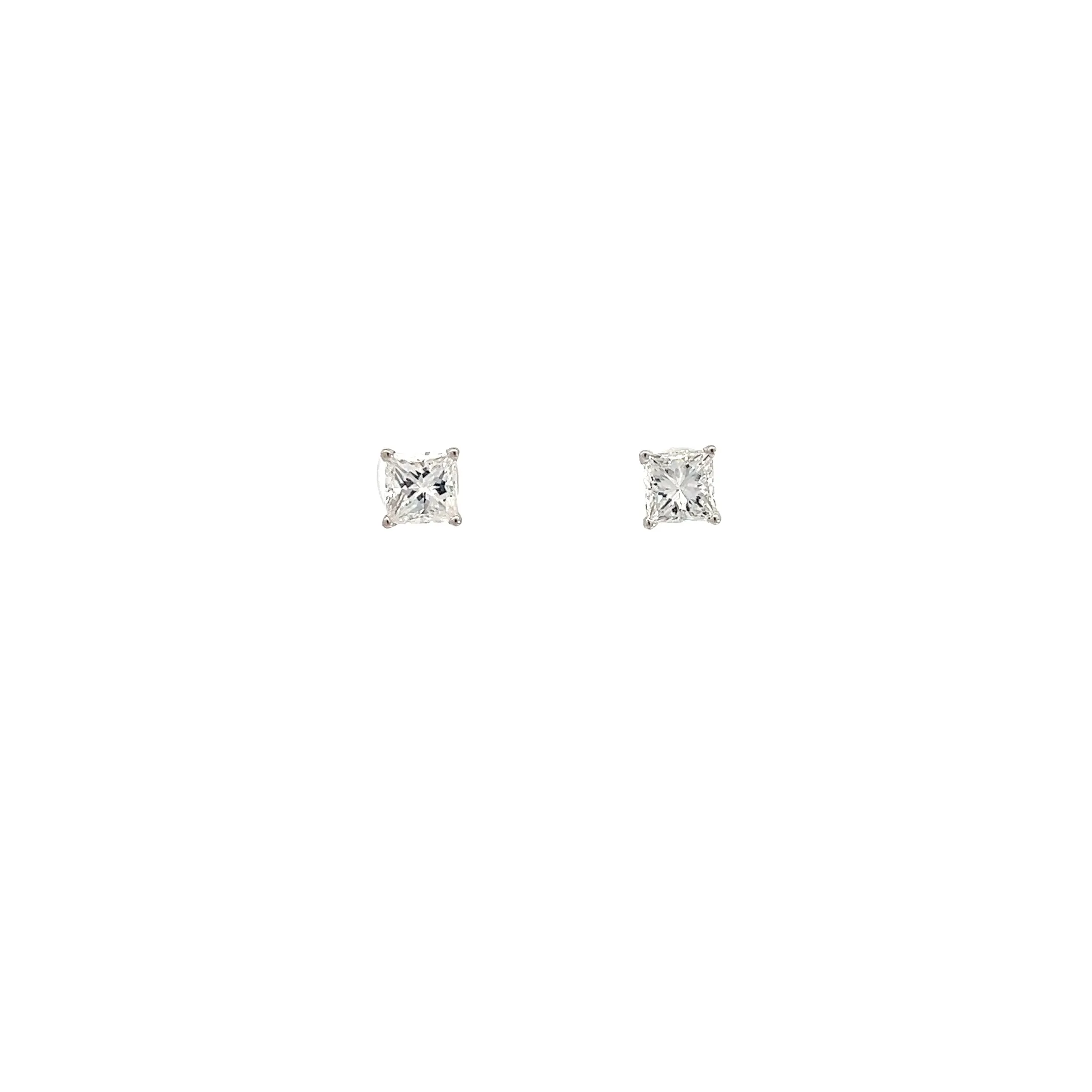 14k White Gold 1.20cts G SI1  Princess Cut Diamond Stud Earrings