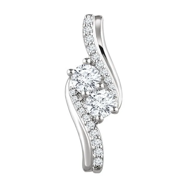 14k White Gold 5/8 CTW Diamond Two Stone Pendant