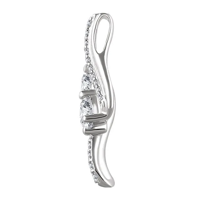 14k White Gold 5/8 CTW Diamond Two Stone Pendant