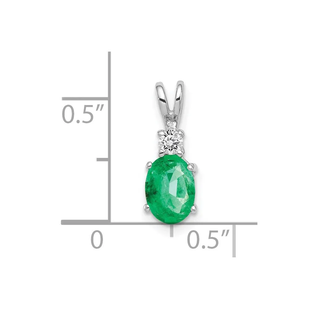 14k White Gold 7x5mm Oval Emerald A Diamond pendant