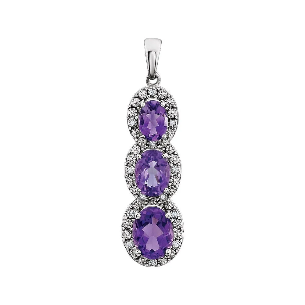 14k White Gold Amethyst & .04 CTW Diamond 3-Stone Pendant