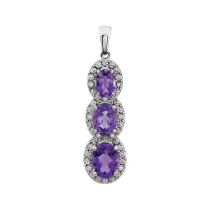14k White Gold Amethyst & .04 CTW Diamond 3-Stone Pendant