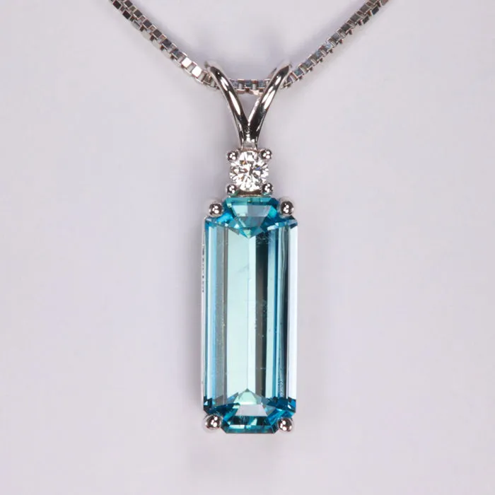 14K White Gold Aquamarine and Diamond Accent Pendant 3.10 Carats