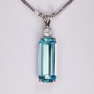 14K White Gold Aquamarine and Diamond Accent Pendant 3.10 Carats
