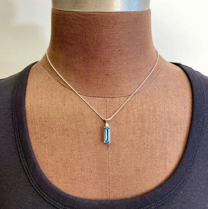 14K White Gold Aquamarine and Diamond Accent Pendant 3.10 Carats