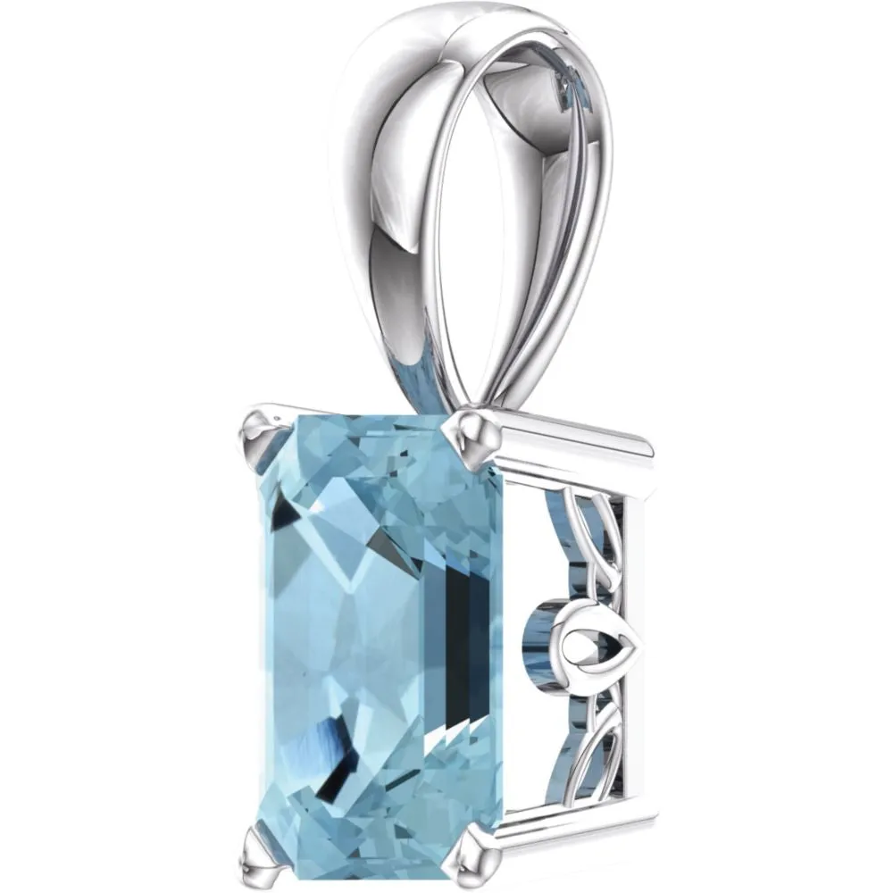 14k White Gold Aquamarine Pendant