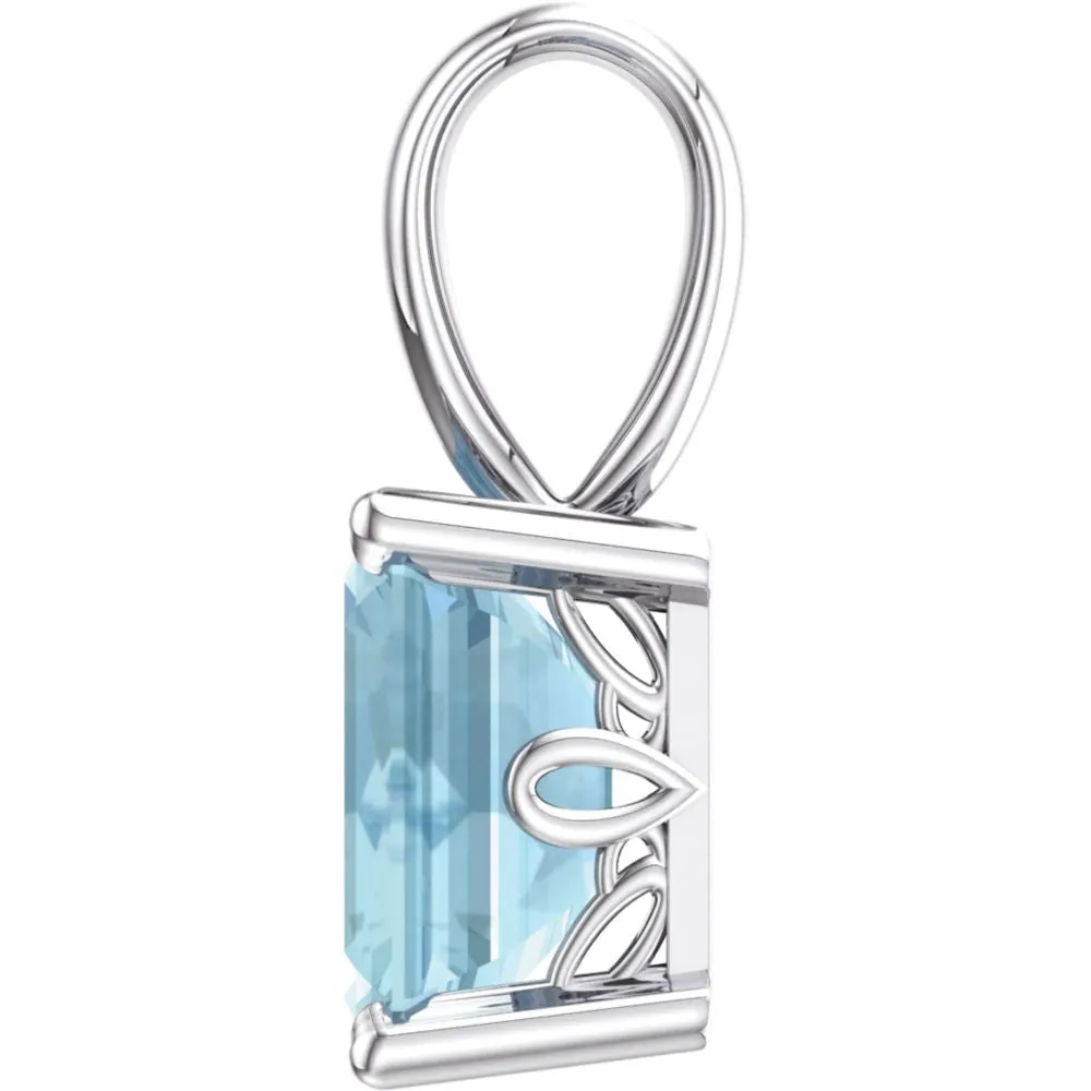 14k White Gold Aquamarine Pendant