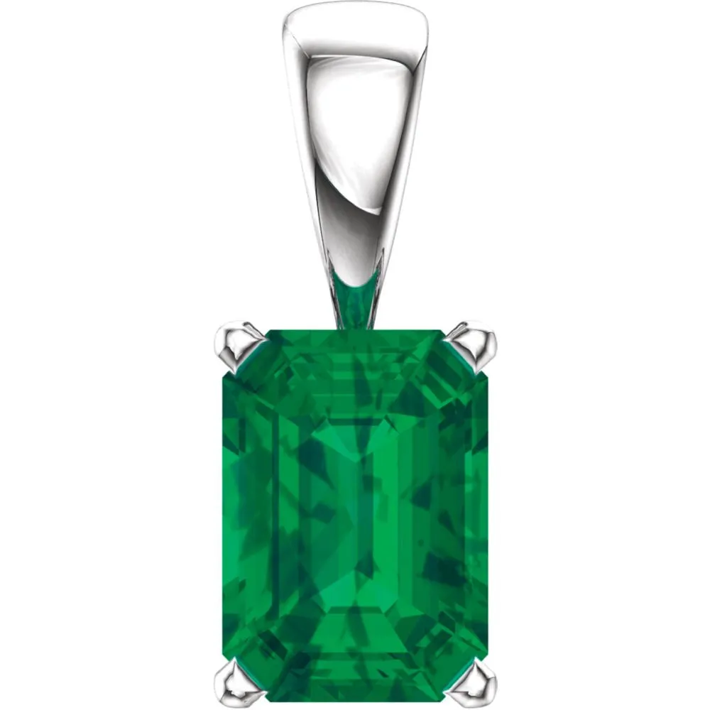 14k White Gold Chatham® Created Emerald Pendant