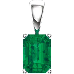 14k White Gold Chatham® Created Emerald Pendant