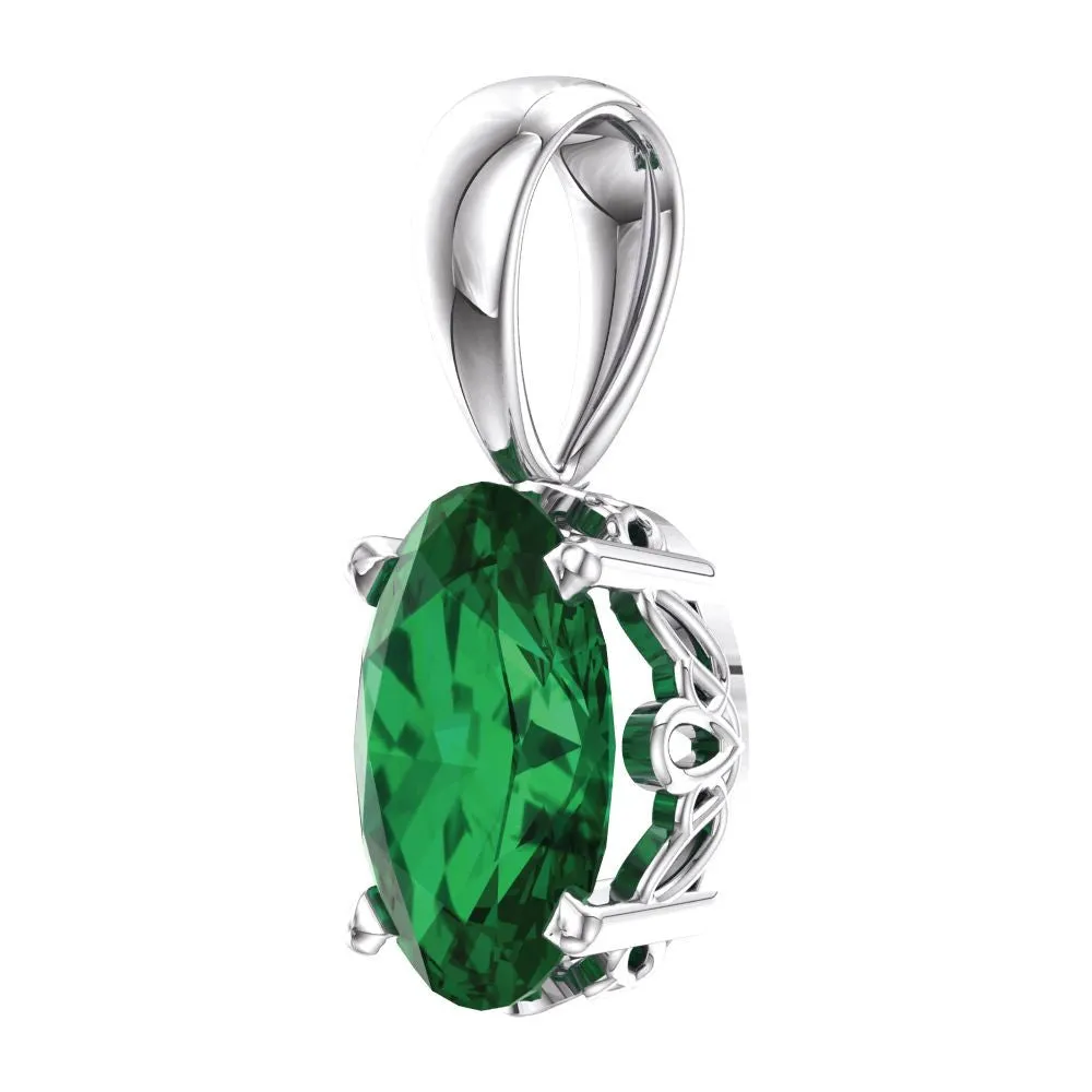 14k White Gold Chatham® Lab-Grown Emerald Pendant