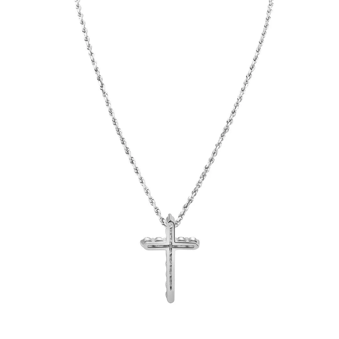 14k White Gold Classic Round Diamond Cross Pendant 0.45 Cwt.
