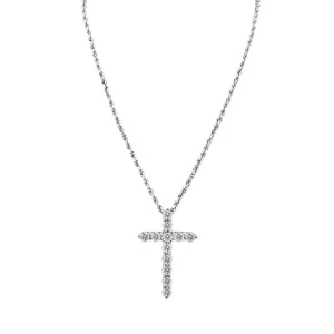 14k White Gold Classic Round Diamond Cross Pendant 0.45 Cwt.